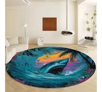 Générique Tapis Rond Motif Requin Plantes Florales Lavable en Machine Antidérapant 210 cm, Tapis Rond Art Abstrait pour Chambre à Coucher Cuisine Salle de Bain Chambre d'enfant Salon