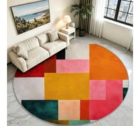 Générique Tapis Rond Multicolore 60cm, Tapis Salon Lavable | Tapis doux poil ras avec motif Amusant Puzzle Minimaliste, dessous antidérapant, pour Chambre, chambre d'enfant