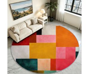 Générique Tapis Rond Multicolore 60cm, Tapis Salon Lavable | Tapis doux poil ras avec motif Amusant Puzzle Minimaliste, dessous antidérapant, pour Chambre, chambre d'enfant