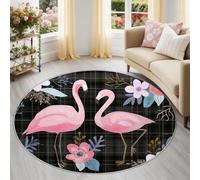 Générique Tapis Rond Multicolore, Motif Impressionnisme Flamant Rose Feuilles, Tapis Lavable en Machine et Antidérapant pour Femmes Chambre et Entrée