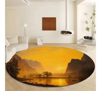 Générique Tapis Rond Paysage Coucher Soleil Montagnes, Tapis Jaune Lavable en Machine Diamètre 140 cm Moquette Imprimé Antidérapant - Moquette Doux Poil Court pour Salon Chambre Nurserie