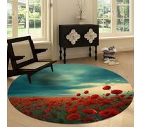 Générique Tapis Rond Paysage Naturel 90 cm, Tapis Orage Ciel Champs de Fleurs Lavable en Machine pour Salon - Coureur Antidérapant - Coureur Imprimé pour Salle à Manger Chambre d’Enfant Nurserie