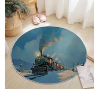 Générique Tapis Rond Paysage Train Scène Enneigée 150 cm, Lavable en Machine pour Salon Antidérapant Imprimé pour Salle à Manger, Chambre d’Enfant Nurserie, Bleu