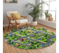 Générique Tapis Rond Plan De Rue De Ville Douce 210 cm, Tapis Circulaire Dessin Animé Imprimé Antidérapant Lavable en Machine Descente de lit Décoration pour Salon Salle à Manger Bureau Cuisine