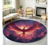 Générique Tapis Rond Poils Ras, Impression 3D Créature Mythologique Phénix Tapis de Sol Décoration Antidérapant Fantaisie pour Salon Chambre à Coucher Cuisine Bureau Hôtel Intérieur (120 cm, Bleu)