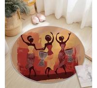 Générique Tapis Rond Poils Ras, Impression Femme Africaine Minimaliste Salon Tapis de Couloir, Chambre Décor Tapis Antidérapant, pour Coucher Bureau Hôtel 60 cm, Brun