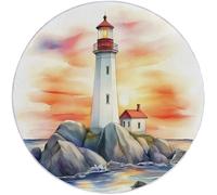 Générique Tapis Rond Poils Ras, Impression Phare À L'Aquarelle Salon Tapis de Couloir, Chambre Décor Tapis Antidérapant, pour Coucher Bureau Hôtel 100 cm, Rouge Blanc