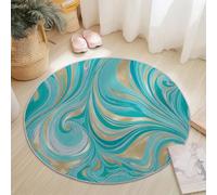 Générique Tapis Rond Poils Ras, Impression Tourbillons De Marbre Abstraits Salon Tapis de Couloir, Chambre Décor Tapis Antidérapant, pour Coucher Bureau Hôtel 160 cm, Vert Or