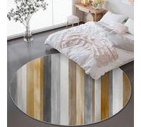 Générique Tapis Rond pour Salon 120 cm - Campagne Rustique Shabby Chic Rayures Antidérapant Doux Tapis Rond à Poils Courts Lavable en Machine, Brun pour Chambre à Coucher Chambre d'enfant Interieur