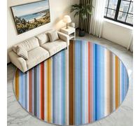 Générique Tapis Rond Rayures Verticales Salon, Poil Ras Antidérapant 60 cm | Lignes Verticales Colorées Ton Bleu, Toucher Doux sans Peluche, Lavable en Machine, Déco Salon, Chambre, Séjour Moderne
