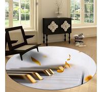 Générique Tapis Rond Réalisme 180 cm, Tapis Musique Notes Piano Lavable en Machine pour Salon - Coureur Antidérapant - Coureur Imprimé pour Salle à Manger Chambre d’Enfant Nurserie