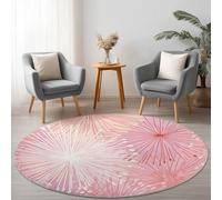 Générique Tapis Rond Rétro Style 120cm, Tapis Antidérapant Lavable en Machine, Mignon Feux d'artifice Fleurs Carpette Imprimé Convient pour Le Salon la Chambre et Le Balcon Rose