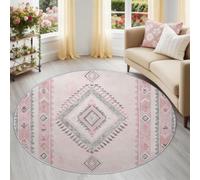 Générique Tapis Rond Rose 100 cm, Tapis Salon Bohème Ethnique Lavable | Tapis Doux Poil Ras avec Géométrique Zigzag Pois, Dessous Antidérapant idéal pour chambre et décoration intérieure