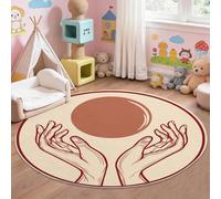 Générique Tapis Rond Rouge, Imprimé Bohème Univers Grille, Tapis Doux à Poils Courts pour Chambre d'enfant et Salle de Jeux, Jeunes Amateurs d'art