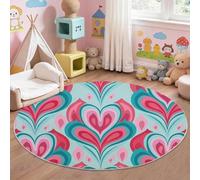 Générique Tapis Rond Rouge, Motif Forme De Cœur Flammes 3D, Tapis à Poils Courts Lavable et Antidérapant pour Chambre d'enfant, Jeunes