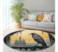 Générique Tapis Rond Salon 120cm, Gothique Style Lavable Antidérapant Tapis Architecture Animal Corbeau Imprimé Carpette Convient pour la Chambre la Salle à Manger et Le Bureau Couleur