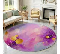 Générique Tapis Rond Salon 120cm Pinceau Lignes Dorées | Moderne Luxe Antidérapant en Flanelle Douce, Tapis Circulaire pour Chambre, cuisine et salle de bain