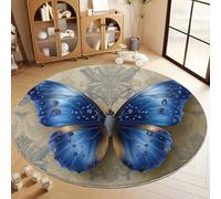 Générique Tapis Rond Salon 150 cm Paisley Papillon Antidérapant & Poils Courts Tapis de Sol Ronds Décoration, Beige pour Chambre à Coucher Balcon Intérieur Extérieur Moquette