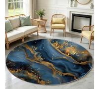 Générique Tapis Rond Salon 150cm Sable Mouvant Or Effet Marbre | Moderne Marbre Antidérapant en Flanelle Douce, Tapis Circulaire pour Chambre, cuisine et salle de bain