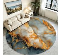 Générique Tapis Rond Salon 180cm Marbre Sable Mouvant Doré | Moderne Luxe Antidérapant en Flanelle Douce, Tapis Circulaire pour Chambre, cuisine et salle de bain