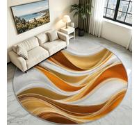 Générique Tapis Rond Salon 180cm Vagues Fluide Doré | Moderne Luxe Antidérapant en Flanelle Douce, Tapis Circulaire pour Chambre, cuisine et salle de bain