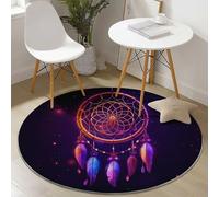 Générique Tapis Rond Salon 60 cm Rond,Imprimé Fantaisie Attrape-Rêves Lignes Antidérapant Flanelle Douce Rond Tapis de Sol Décoration - Circulaire pour Salon Chambre Noir