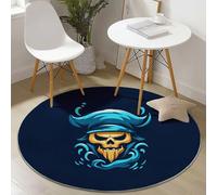 Générique Tapis Rond Salon 60 cm Rond,Imprimé Minimalisme Vagues Océaniques Abstraction Antidérapant Flanelle Douce Rond Tapis de Sol Décoration - Circulaire pour Salon Chambre Bleu