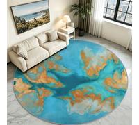 Générique Tapis Rond Salon 90cm Îles Sable Mouvant Doré | Moderne Luxe Antidérapant en Flanelle Douce, Tapis Circulaire pour Chambre, cuisine et salle de bain