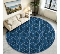 Générique Tapis Rond Salon 90cm Lignes Cubes 3D | Moderne Minimaliste Antidérapant en Flanelle Douce, Tapis Circulaire pour Chambre, cuisine et salle de bain