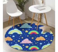 Générique Tapis Rond Salon, Arches Mignonnes Colorées Dessin Animé Imprimé Tapis de Sol Décoration Antidérapant pour Salon Chambre Cuisine Balcon Terrasse Salle à Manger Intérieur (90 cm Rond,Bleu)