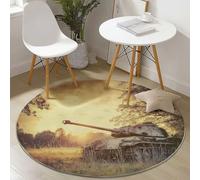 Générique Tapis Rond Salon Décoratif 60 cm, Vintage Nostalgie Militaire Chars Thème Antidérapant Machine Tapis Ronds, Convient pour Chambre Cuisine Balcon Terrasse Salle à Manger, Marron Clair