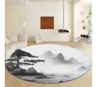 Générique Tapis Rond Salon Diamètre : 80 cm, Paysage Montagnes Brumeuses Tapis Antidérapant Lavable en Machine - Moquette Rond Doux Gris pour Chambre Cuisine Intérieur & Extérieur Décoration