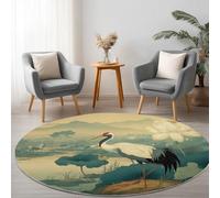 Générique Tapis Rond Salon Lavable Doux Oiseaux Fleurs Lotus Style Chinois sont Élégants 120 cm Antidérapant, à Poils Courts, Lavable Tapis Décoratif Jaune, pour Salon Chambre à Coucher Bureau