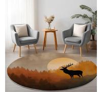 Générique Tapis Rond Salon Lavable Doux Silhouette d'un Cerf dans La Forêt 180 cm Antidérapant, à Poils Courts, Lavable Tapis Décoratif Beige, pour Salon Chambre à Coucher Bureau