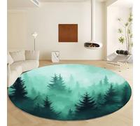 Générique Tapis Rond Salon Lavable Doux Vue Aérienne d'une Forêt De Pins Naturelle 150 cm Antidérapant, à Poils Courts, Lavable Tapis Décoratif Vert Foncé, pour Salon Chambre à Coucher Bureau