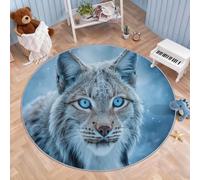 Générique Tapis Rond Salon Lavable, Winter Schneelandschaft Tapis de Sol Décoration Antidérapant pour Salon Chambre Cuisine Balcon Chambre d'enfant Terrasse Intérieur, 200 cm Animaux Mangouste Lynx