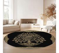 Générique Tapis Rond Salon, Luxe Style Traditionnel Arbre De Vie Tapis de Sol Décoration Antidérapant pour Salon Chambre Cuisine Balcon Terrasse Salle à Manger Intérieur (180 cm Rond,Noir)