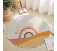 Générique Tapis Rond Salon, Style Bohème Arches Lignes Imprimé Tapis de Sol Décoration Antidérapant pour Salon Chambre Cuisine Balcon Terrasse Salle à Manger Intérieur (60 cm Rond,Beige)