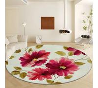 Générique Tapis Rond Salon Style Vintage Imprimé 180 cm, Tapis de Sol Décoration Antidérapant Rond Végétale Fleur Brodée pour Chambre Cuisine Balcon Terrasse Salle à Manger Intérieur Extérieur