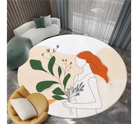 Générique Tapis Rond Shaggy Lavable 180 cm- Moelleux et Antidérapant Tapis Rond, Minimalisme Lignes Bohème pour Salon Couloir Salle d'étude Décorations Intérieures