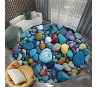 Générique Tapis Rond Shaggy Lavable Pierre Galets - Moelleux et Antidérapant Pare-humidité Tapis Rond, 200 cm Multicolore pour Salon Couloir Salle D'étude Décorations Intérieures