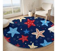 Générique Tapis Rond Traditionnel Océan Animaux Étoile De Mer Antidérapant de Décoration, Tapis Rond Lavable Doux Enfant pour Salle de Bain Chambre Salon de Maison de Vacances (120 cm, Bleu Marine)