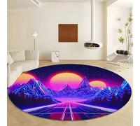 Générique Tapis Rond Violet Lavable en Machine, Tapis Fluffy Poil Ras Antidérapant - Moquette Doux Microfibre Futurisme Montagne Route Ligne pour Salon Chambre à Coucher Cuisine Diamètre 80 cm