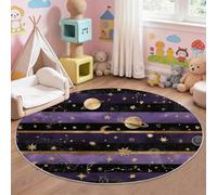 Générique Tapis Rond Violet, Motif Galaxie Rayures Étoiles, Tapis Lavable en Machine et Antidérapant pour Passionnés D'Astrologie Chambre et Entrée