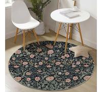 Générique Tapis Rond William Morris Vintage Feuilles 100 cm, Lavable Antidérapant Tapis Décoratif Rond Vert Foncé pour Chambre d'enfant Salon Chambre à Coucher, Doux Flanelle Moquette pour Nurserie
