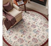 Générique Tapis Ronde, de Sol Vintage à Motif Floral Oriental, Rouge, ø 160 cm, Tapis Salon Décoration Maison, Meuble Cuisine, Buffet Salle a Manger