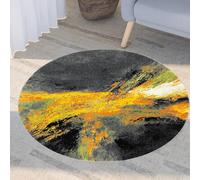 Générique Tapis Ronde,Décor imprimé Moderne Abstrait Bleu Sarcelle, Noir Orange, ø 130 cm, Tapis Poils Ras Decoratif pour Fauteuil Pouf Salon Moderne Chambre Adulte ou Ado