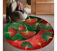 Générique Tapis Ronde,Décoration d'automne à Motif de Feuilles Rouges et Jaunes, Verte, ø 130 cm, Tapis Poils Ras Decoratif pour Fauteuil Pouf Salon Moderne Chambre Adulte ou Ado