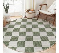 Générique Tapis Ronde,Décorations de fête de Ferme Modernes à Carreaux, Vertes, ø 130 cm, Tapis Decoratif pour Fauteuil Pouf Salon Moderne Chambre Adulte ou Ado
