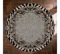 Générique Tapis Ronde,Feuille contemporaine imprimé léopard Moderne, Gris, ø 130 cm, Tapis Decoratif pour Fauteuil Pouf Salon Moderne Chambre Adulte ou Ado